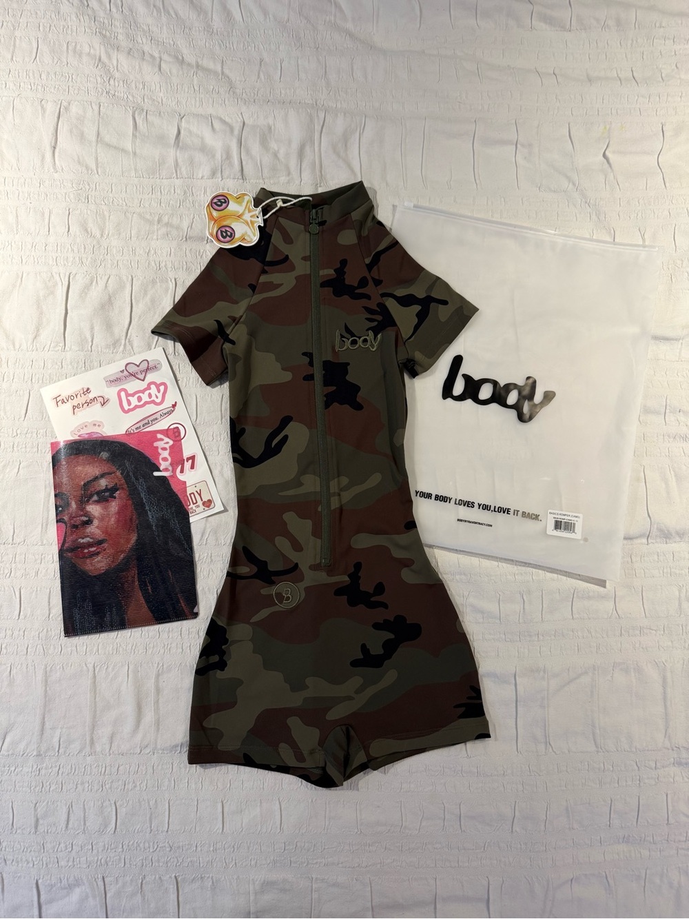 Body by Raven Tracy Body Basics Romper in Camo - New With Tags